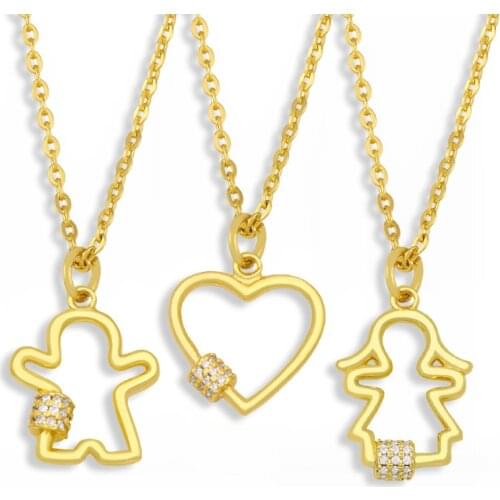 FLOLA CZ Gold Plated Heart Carabiner Necklace For Women Couple Boy And Girl Pendant Necklace Cubic Zirconia Jewelry Gifts nkeu51