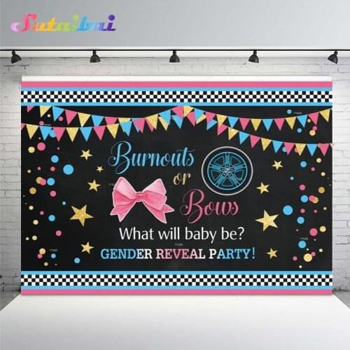 Gender Reveal Party Background Burnouts or Bows What Will Baby Be Pink or Blue Boy or Girl Child Birthday Backdrop Photography