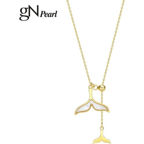 GN Pearl Double Whale Tail Fish Fashion Women Charms Animal Pendants Accessories Jewelry Gifts Girls Simple Style gN Pearl