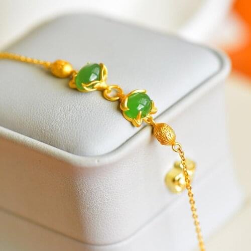 Natural Hetian Jade S925 Sterling Silver Inlaid Bracelet Light Luxury Exquisite Fox Lucky Beads Bracelet Niche Lucky Ornament
