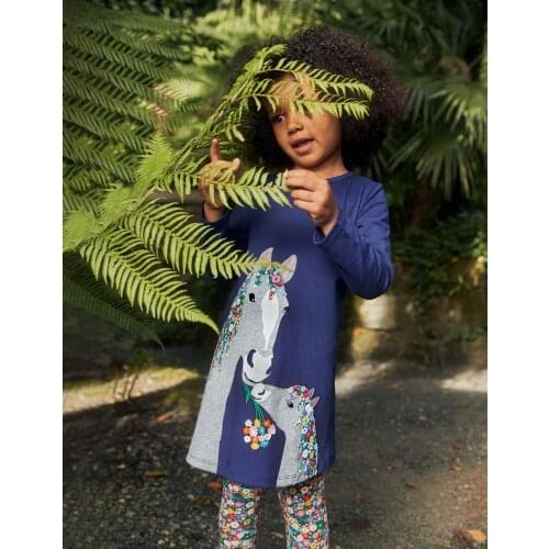 Long Sleeve Girl Dress with Animal Applique Striped Cotton Princess Dress Sequined Kids Dresses for Girls Clothes Baby Vestidos