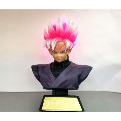 In sotck 15CM Monkey King Black Hair Goku gk Silver Hair Pink Bust Bust Can Illuminate Hand-made Model Statue Car Decoration