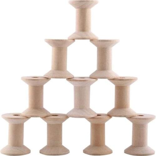 10pcs Wooden Empty Thread Spools Natural Color Spool Coils Thread Winder for Sewing Cross Stitch Supplies Accessories
