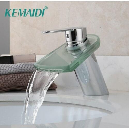 KEMAIDI Transparent Glass Waterfall Wash Basin Tap 1 Handle Bathroom Chrome Deck Mount Sink Vessel Tap Mixer Faucet