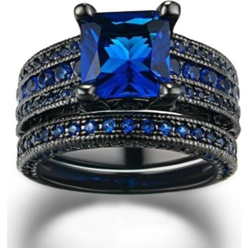 2020 Hot Classic Vintage Black Ring Set For Women Men Trendy Black/Blue Zircon Female Male Jewelry Birthday Party Gifts