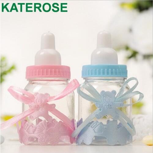 24PCS Creative Feeding-bottle Design Plastic Milk Candy Box Baby Birthday Gift Boxes Newborn Baptism Favors