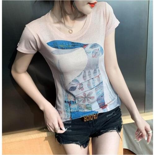 GGRIGHT 2021 Summer Women Tops and Tshirt Tees Fashion Printing Womens Clothing Cotton Shirt O-neck Ladies Slim Plus Size