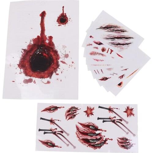 11PCS Halloween Terror Wound Realistic Blood Injury Scar Fake Tattoo Sticker Waterproof Waterproof Temporary Tattoo Sticker