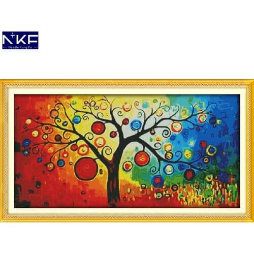 NKF The Money Tree Stamped Cross Stitch Pattern DIY Kit Needlework Embroidery Sets Chinese Cross Stitch for Home Decor