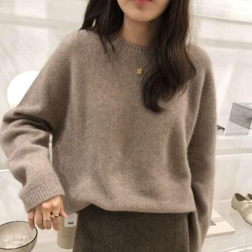 2020 new 100% pure wool knitted sweater women fall/winter plus size loose pullover round neck outer wear sweater