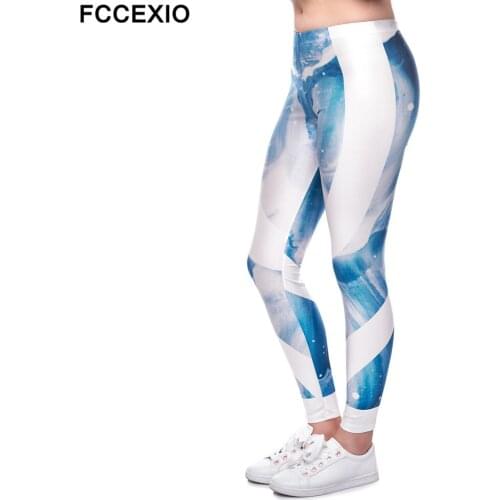 FCCEXIO New Women Slim Leggings Workout Leggins Fitness Legging Sexy Pants High Waist 3D Printed GWATERFALLS Fashion Pants
