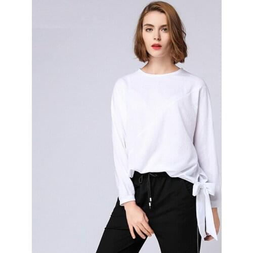 Autumn new Knitting fleece pure cotton bandage O-Neck T-shirt tops loose fashion casual t shirt top long sleeve solid knitted