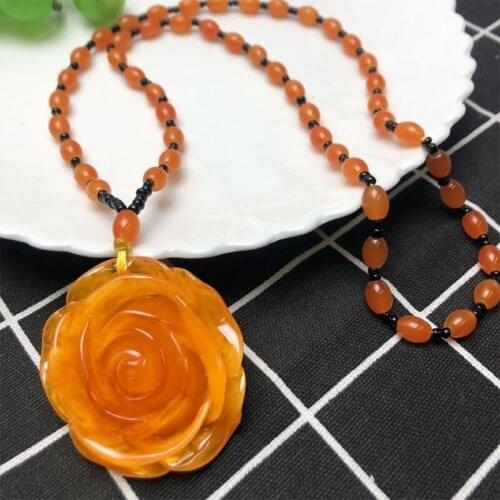 Womans Men Necklaces Vintage Ethnic Wood Beads Beeswax Pendant Long Necklace Women Retro Style Flower Gourd Sweater Chain