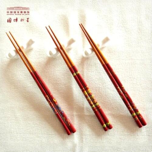 Special Chinese Chopsticks Wooden Dragon Floral Fish Printing Patterns NATIONAL MUSEUM OF CHINA Palillos Chinosas Gifts Artwork