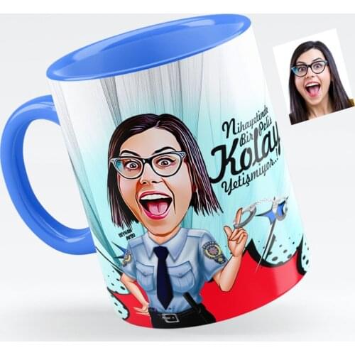 Personalized Women 'S Polis Caricature Of Blue Mug cup-1