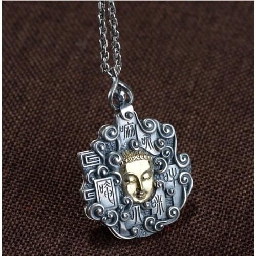 925 Sterling Silver Buddha Pendant Charm silver &gold color men A5287