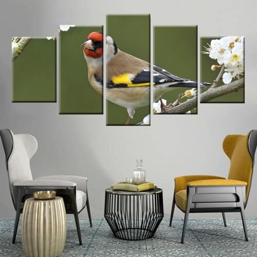 Nordic poster style HD canvas art wall living room bedroom home decoration painting 5 panel goldfinch and flower animal painting