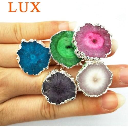 Natural Multi Rainbow Solar Quartz silver Plated Jewelry Ring druzy Women Ring sun flower crystal drusy charms jewelry