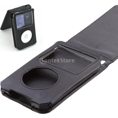 PU Leather Case for iPod Video 30/80/120GB iPod Classic 5th 6th Gen with Movable Belt Clip Black