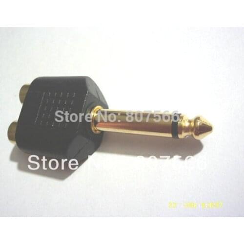 100PCS 6.35mm (1/4 Inch) Mono Plug to 2 RCA Jack Splitter adaptor Gold plated New