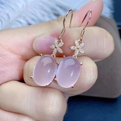 Real And Natural Rose Quartz Earring Real 925 Silver sterling Fine Charm Jewelry for Women Wedding Party Earring