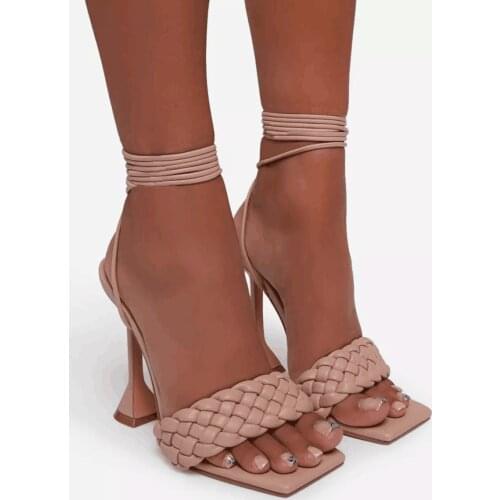 Women Sandals Sexy Summer Shoes Gladiator Clip Toe High Heels Bandage Buckle Strap Pumps Squre Toe Ladies Party Fashion Stiletto
