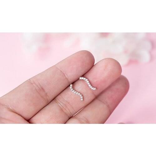 925 Sterling Silver Wavy Line CZ Zirconia Post Stud Earrings Jewelry A1883