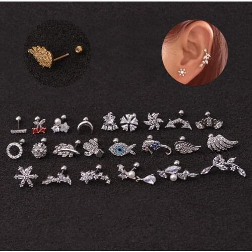 1PC Flower Cute Stud Earrings Set Cartilage Piercing Ear Tragus Helix Stainless Steel Conch Daith Earing Women Body Jewelry 20G