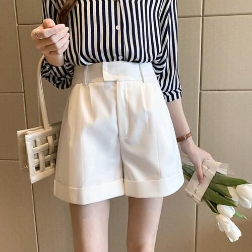 Korean Fashion Shorts Womens Clothes 2021 Summer New Slim Folds a-Line Casual Solid Polyester Basic High Waist Shorts Feminino