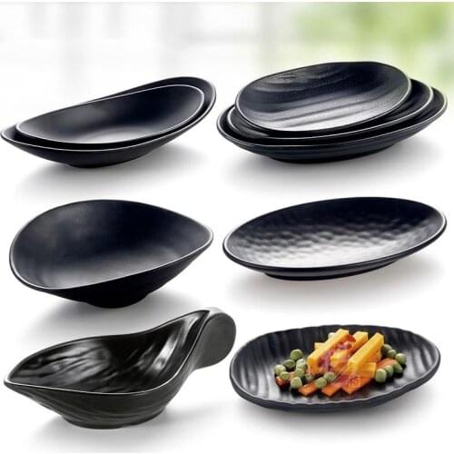 SIA-HUAT Special Boat Shaped Matt Black Creative Yuanbao Dinner Plates Oval Cooking Barbecue Snacks Meat Plate Vaisselle Turque