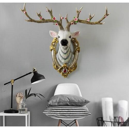 Resin Deer Head Sculpture Model Home Wall Hanging Elk Statue Decoration Ornaments Crafts Corridor Wall Hanging Emulate Statue