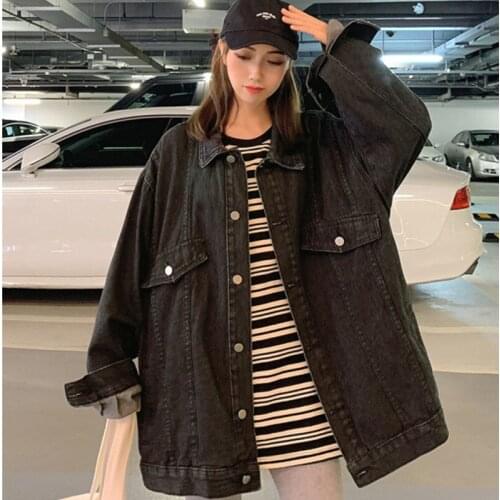 Spring New Harajuku Denim Jacket Women Loose Lapel Single-Breasted Long Sleeve Lady Jean Coat Streetwear Clothing Kobieta Kurtka