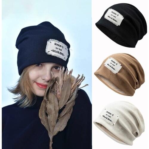WOMAN ACCESSORI Beanie Womens Hat Ladies Cap For Female Hedging Hood Labeled Kpop Cotton Soft Warmth Skullcap Solid Cap ZZM029