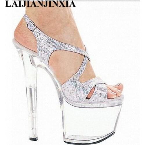 LAIJIANJINXIA Sexy 17cm High-Heeled Sandals Nightclub Dance Shoes Crystal Shoes Model High-Heeled Gladiator Womens Shoes G-014