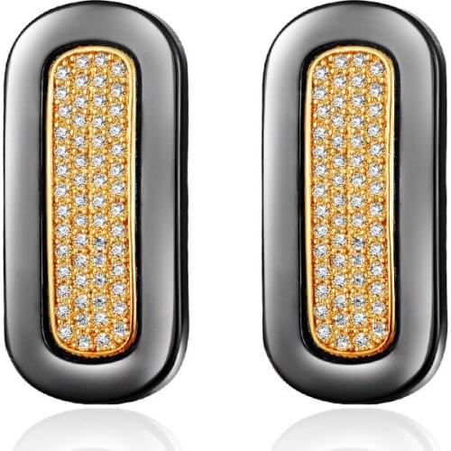 Simple Square Black Ceramic Stud Earrings for Women AAA Cubic Zirconia Silver Color Big Stud Earrings New Fashion Jewelry Gifts