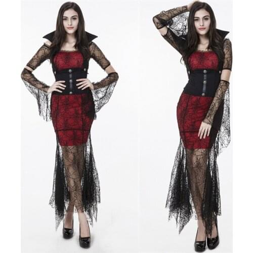 Women Luxury Vampire Costumes Queen Sexy Spider Masquerade Cosplay Costumes Spider Web Mesh Dresses Sexy Halloween Costume