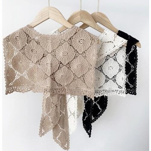 MoriBty Women Solid Cotton Floral Scarf Wraps Spring-Autumn Lace Y Capes Pashmina Little Shoulder Knot-Cross Shrugs Shirt Collar