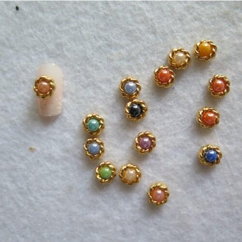 #101 10pcs Fancy AB Pearl with Gold Circle Metal Deco Metal Charms Metal Deco Charms Nail Art New