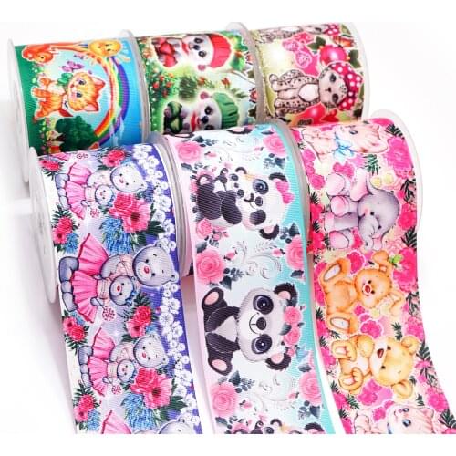 10 Yards Cartoons Printed Grosgrain Ribbon For Hair Bows DIY Crafts Handmade Accessories 46132