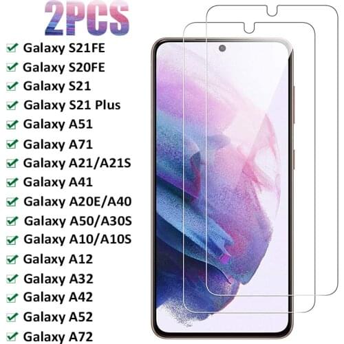 2PCS Screen Protector Tempered Glass for Samsung Galaxy S21 Plus S20FE A71 A51 A21S A50 A30S A12 A32 A72 A52 Protective Glas