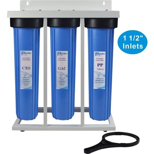 3-Stage Whole House Water Filtration System 1 1/2-inch Inlets with Stand,20" Big Blue Sediment ,GAC ,Carbon Block Filters&wrench