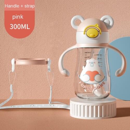 360/300ml Cartoon Cute Bear Strap Drink Water Straw Bottle Handle Cup for Baby Kids Children Boy Girl Creative Gift Wholesale