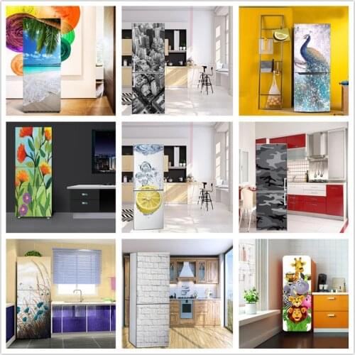 3D Scenery Refrigerator Door Wallpaper Poster Self Stick Waterproof DIY Sticker For Kitchen Fridge Home Decor Art Mural 60x150cm