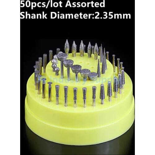 50pcs/set Diamond Burrs File 2.35 Shank for Nail Machine Burr Rotary Tool Grinding Head Engraving Etching Abrasive tool