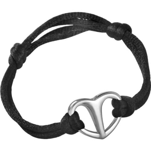 IJJ5020 Heart Cremation Bracelet With Black Rope Adjustable Size Stainless Steel Keepsake urn Jewelry For Memorial Ashes