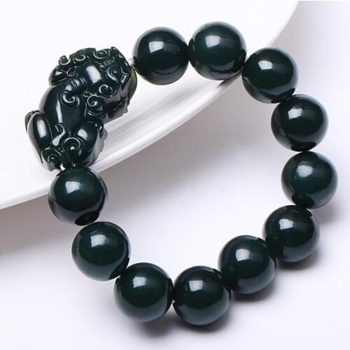 Bangle Natural Jade Jewelry Round Beads Natural Natural ink jade and HeTian jade bracelet for men women free shipping