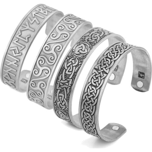 LIKGREAT Triskel Triskelion Ancient Celtics Symbol Bangles Silver Color Magnetic Cuff Bracelet Vintage Health Care Jewelry