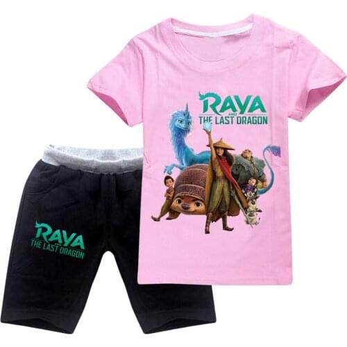 Raya and The Last Dragon Anime Childrens Clothing Kids Summer Cotton T Shirt Pants Set Raya Christmas Costume Baby Girl Clothes