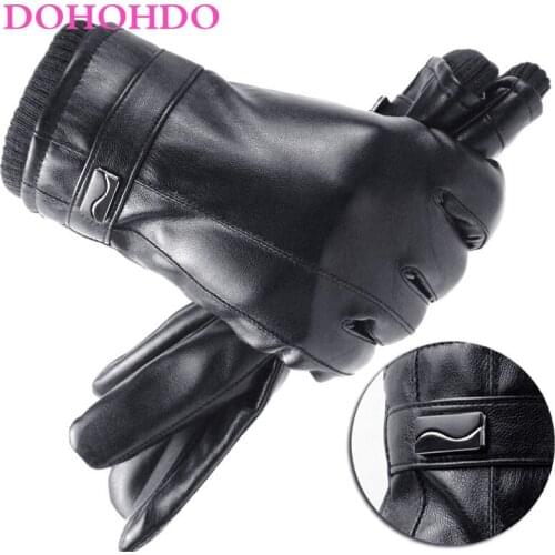 DOHOHDO 2020 New Mens High Quality Luxurious PU Leather Winter Driving Warm Gloves Cashmere Tactical Gloves Black Drop Shipping
