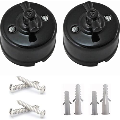2Pcs One Gang Double Way Vintage Ceramic Rotary Light Switch 240V,10A